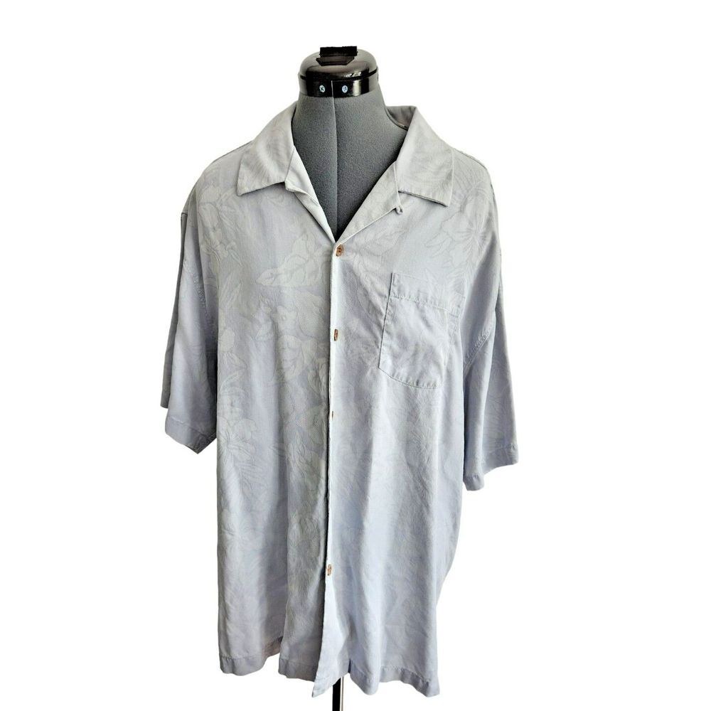 Tommy Bahama Original Fit Mens XL Blue Floral Jacquard 100% Silk Camp Shirt